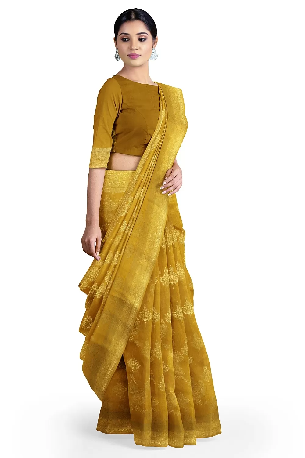 Mustard Monga Soft Silk Saree