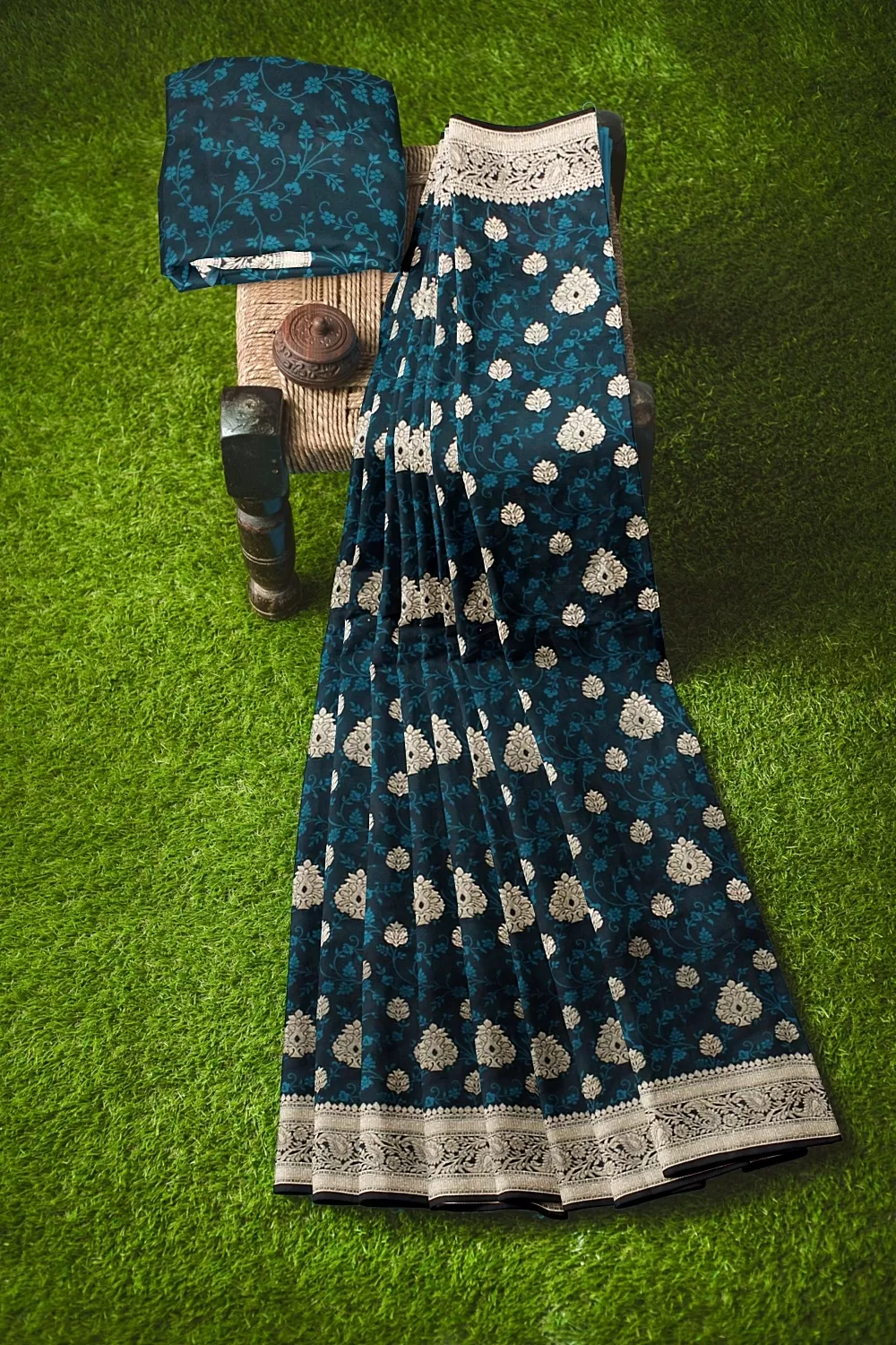 Peacock Blue Banalore Soft Silk Saree