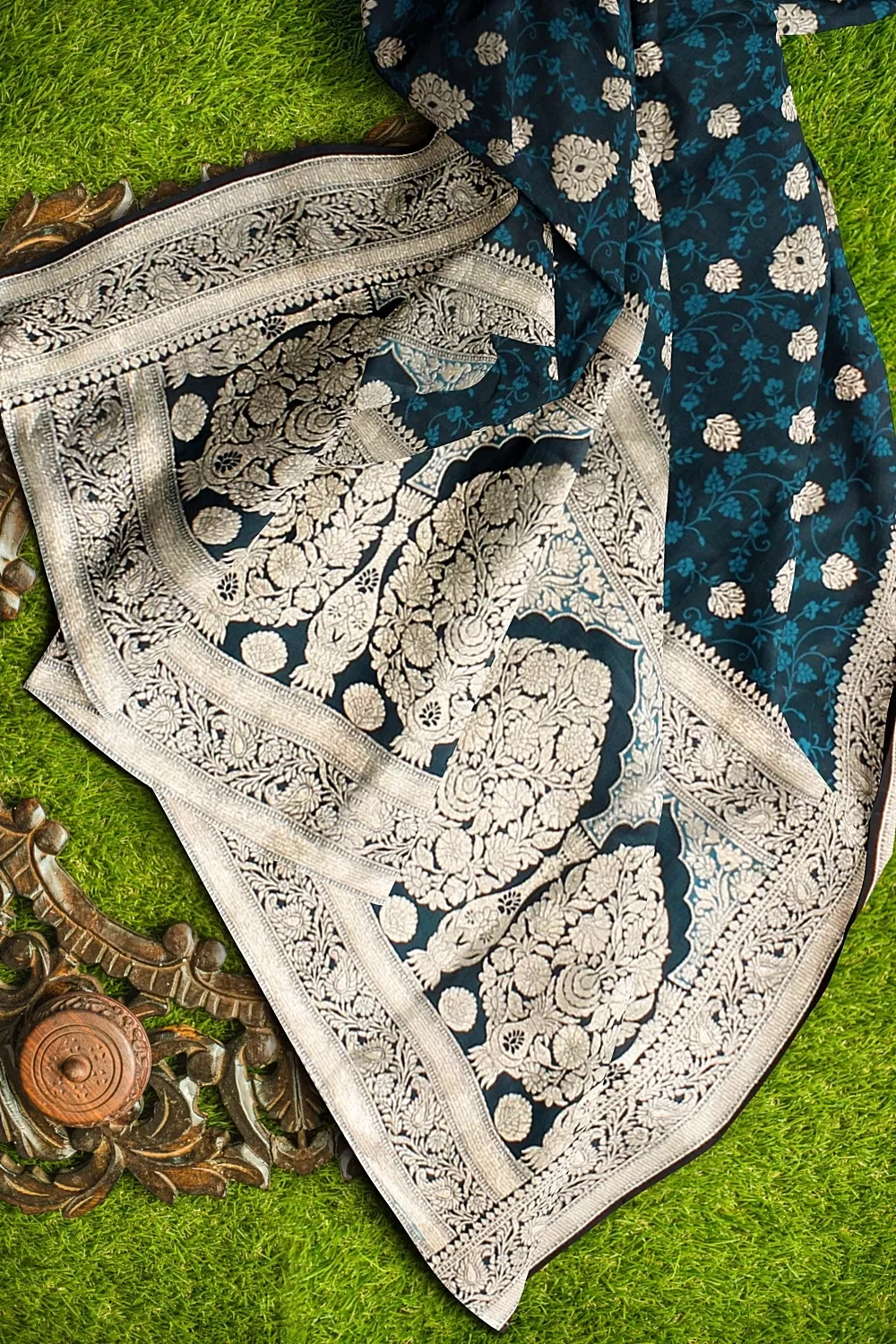 Peacock Blue Banalore Soft Silk Saree