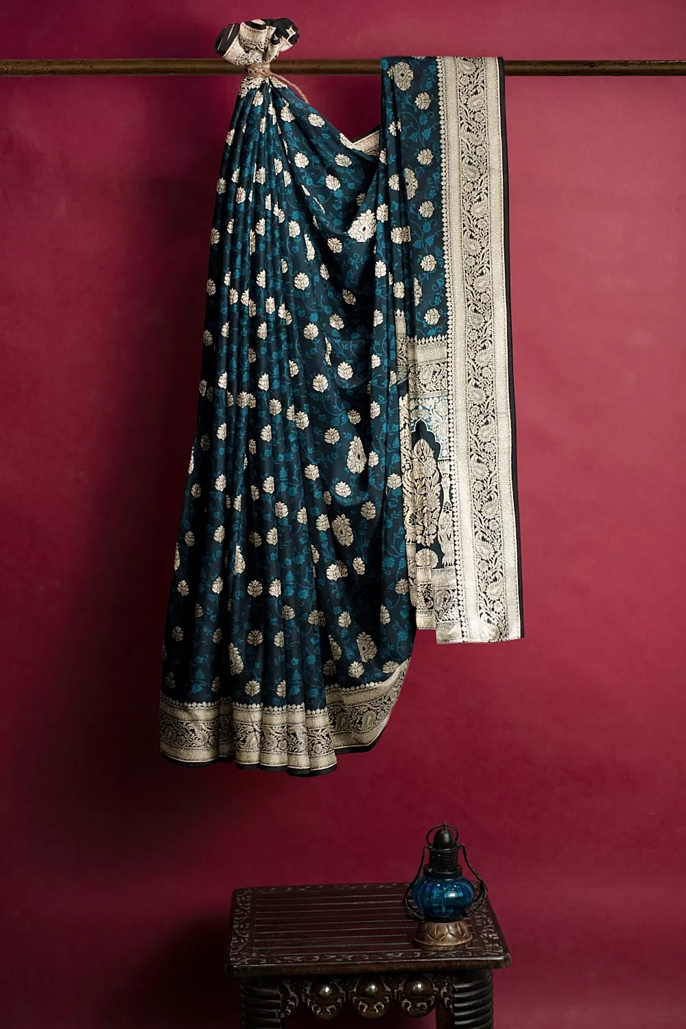 Peacock Blue Banalore Soft Silk Saree