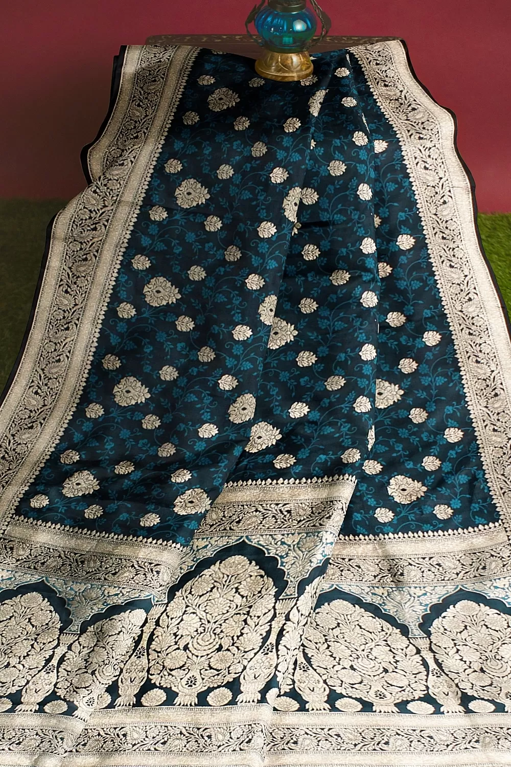 Peacock Blue Banalore Soft Silk Saree