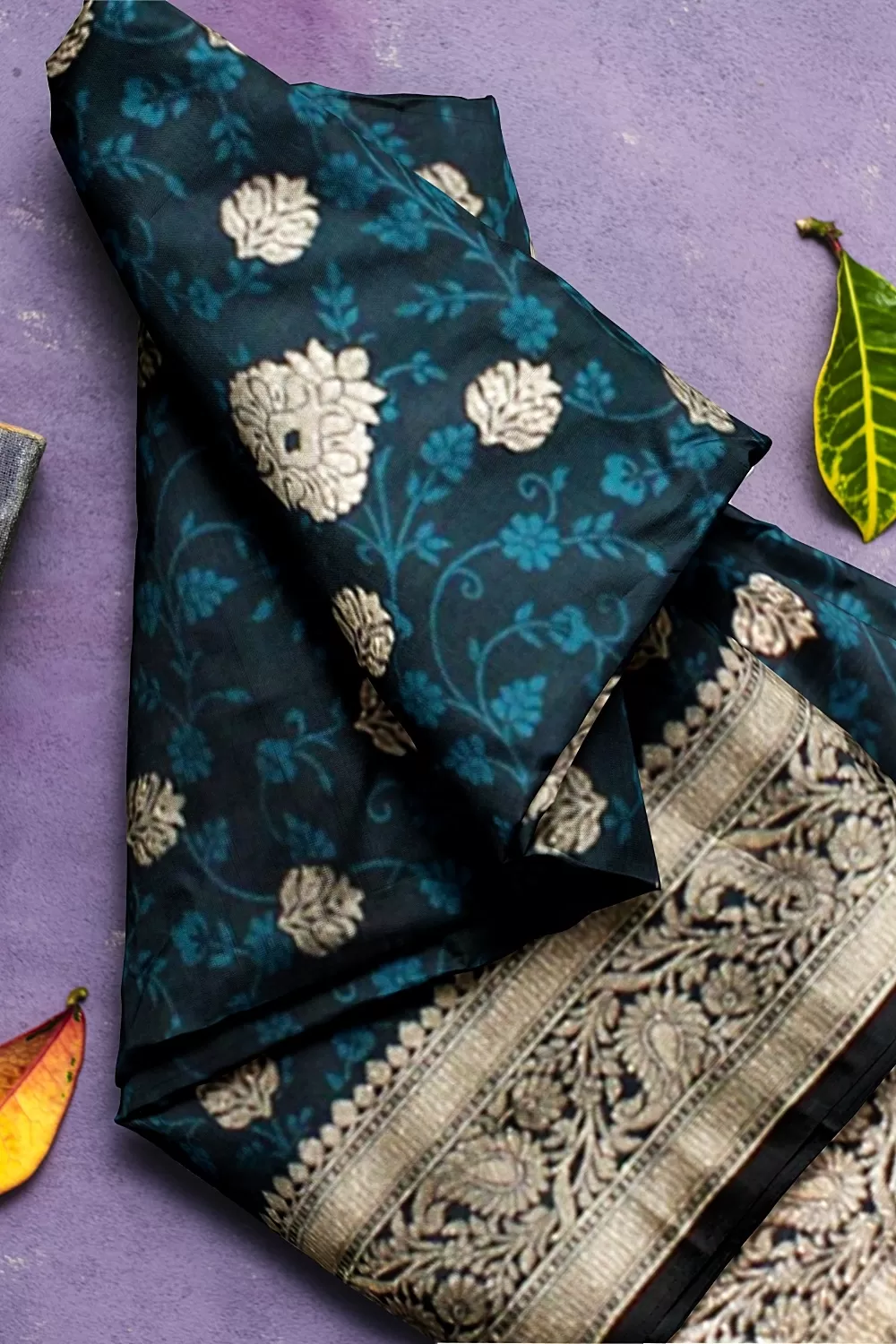 Peacock Blue Banalore Soft Silk Saree