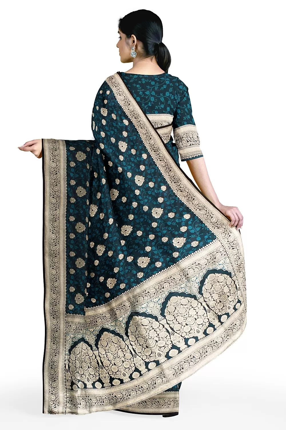 Peacock Blue Banalore Soft Silk Saree