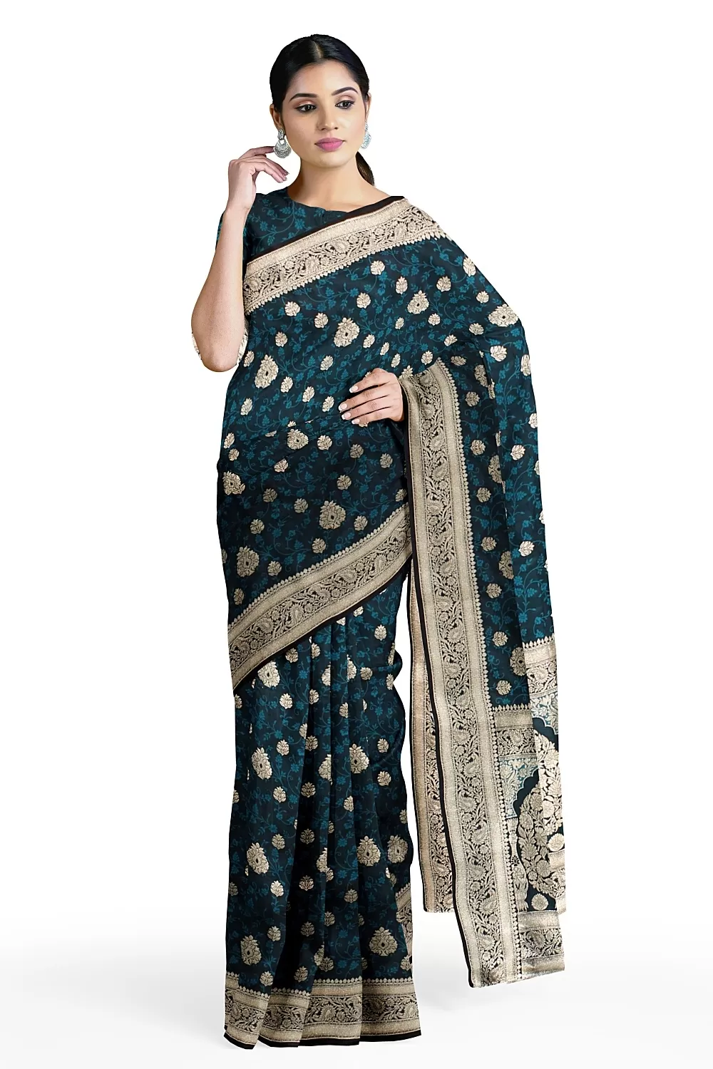 Peacock Blue Banalore Soft Silk Saree