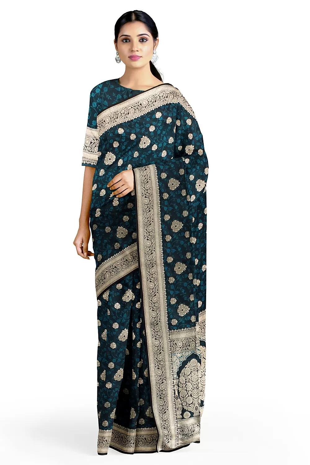 Peacock Blue Banalore Soft Silk Saree