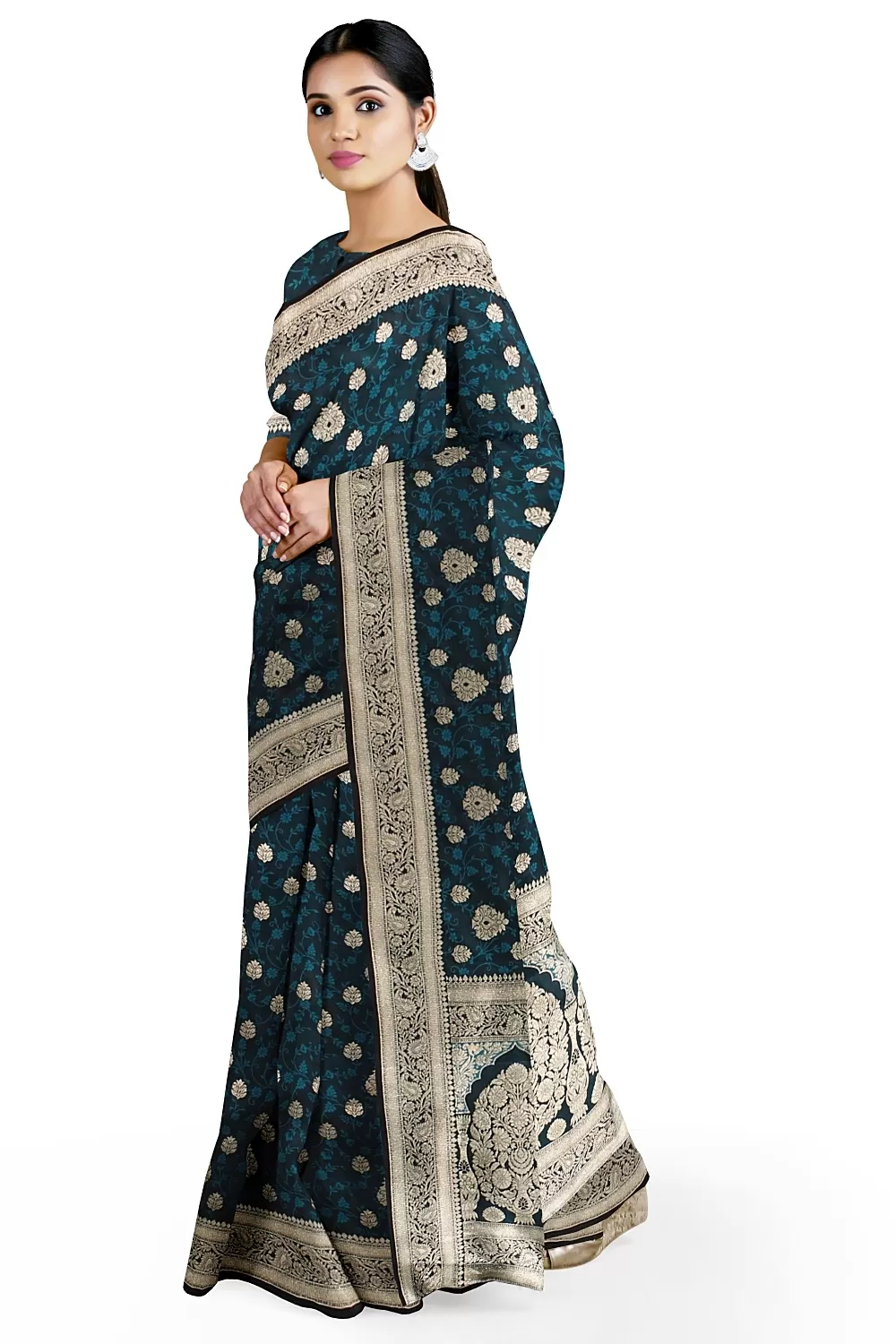 Peacock Blue Banalore Soft Silk Saree