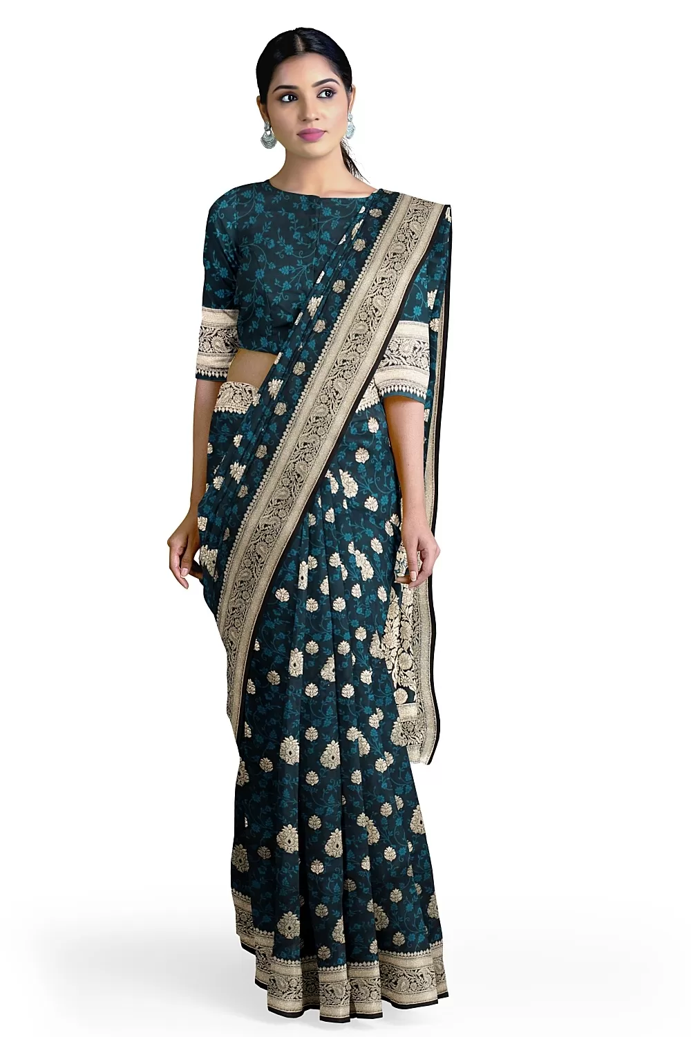 Peacock Blue Banalore Soft Silk Saree