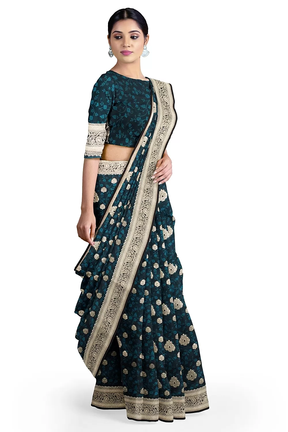 Peacock Blue Banalore Soft Silk Saree