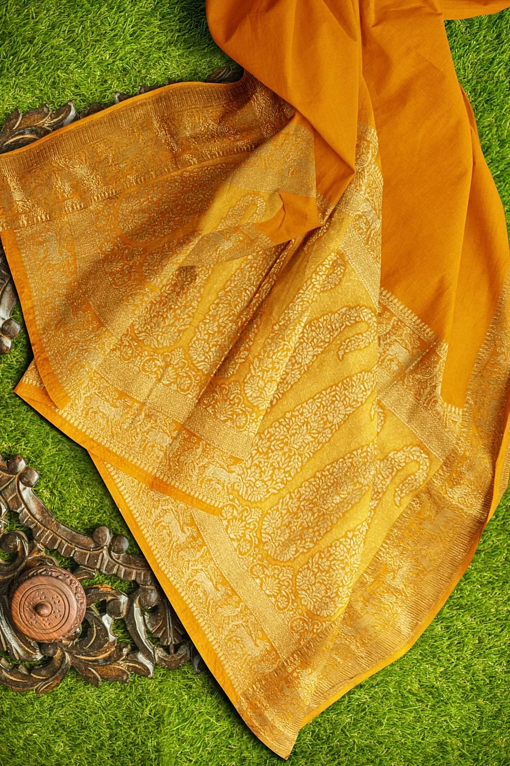 Mustard Dola Soft Silk Saree