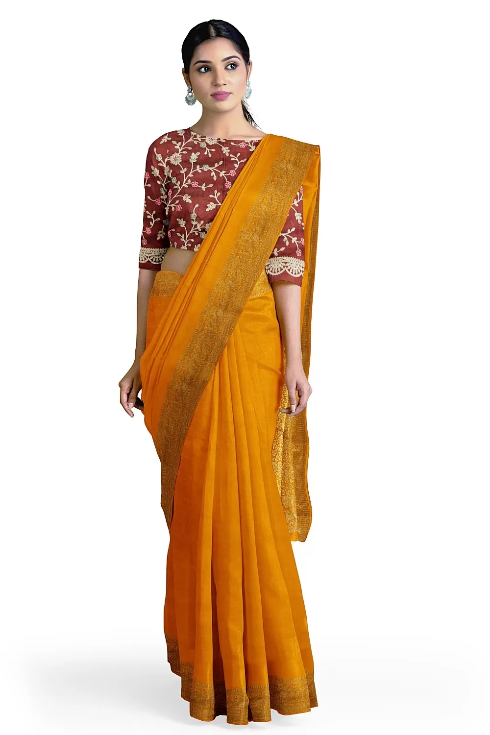 Mustard Dola Soft Silk Saree