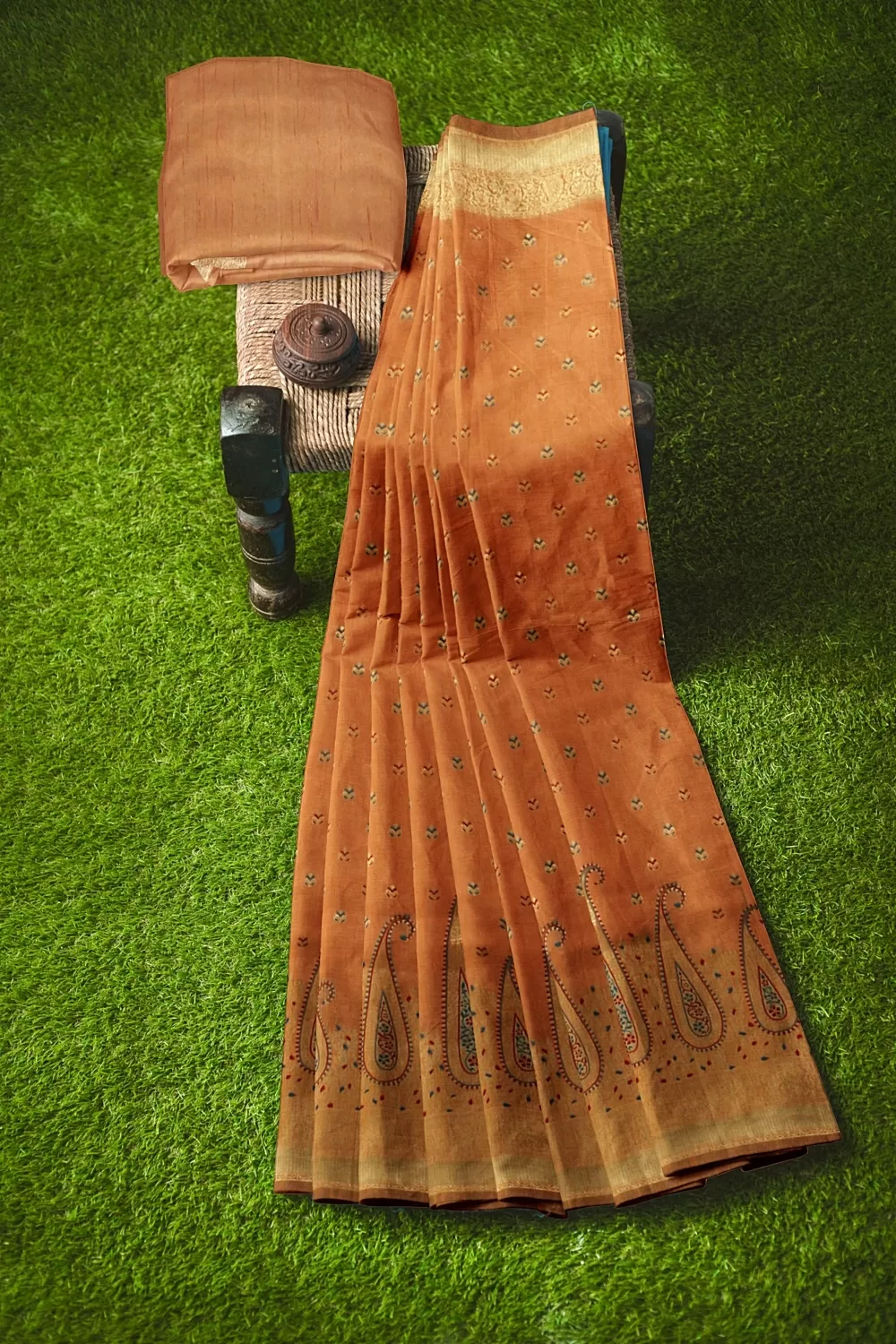 Peach Row Silk Saree