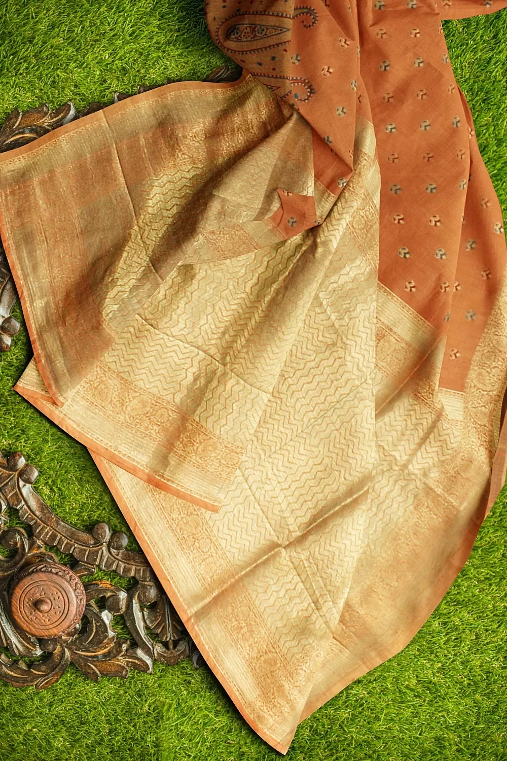 Peach Row Silk Saree