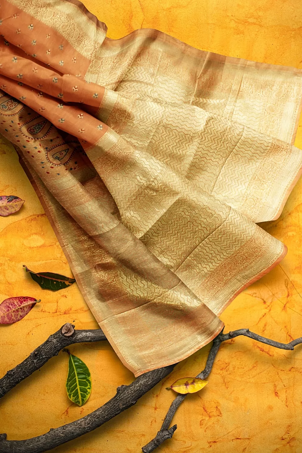 Peach Row Silk Saree