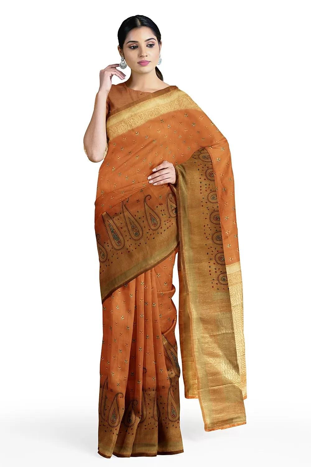 Peach Row Silk Saree