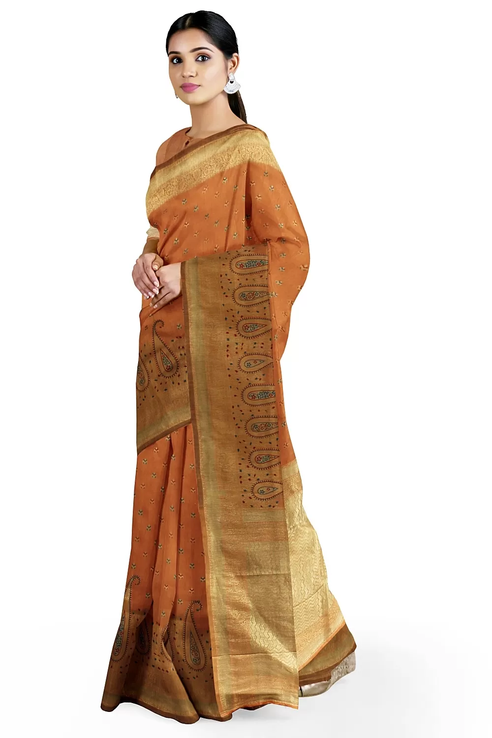 Peach Row Silk Saree