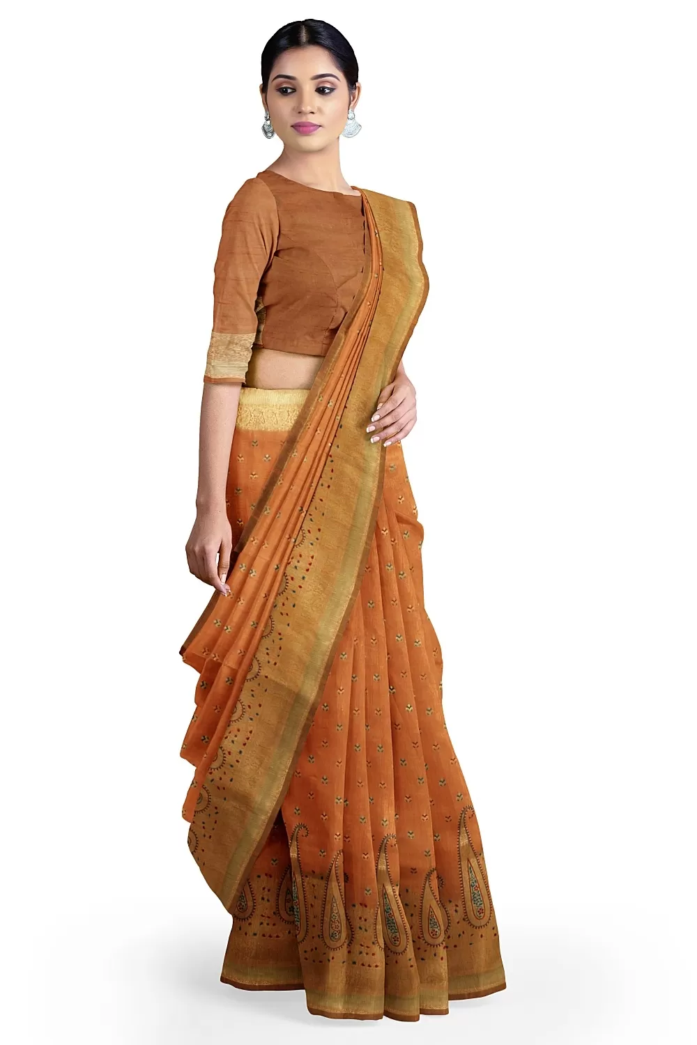 Peach Row Silk Saree