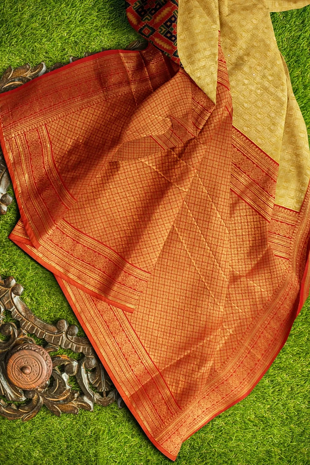 Mustard Banarsi Soft Silk Saree