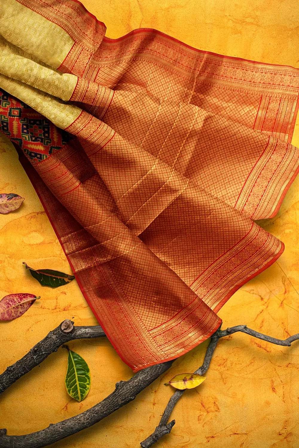 Mustard Banarsi Soft Silk Saree