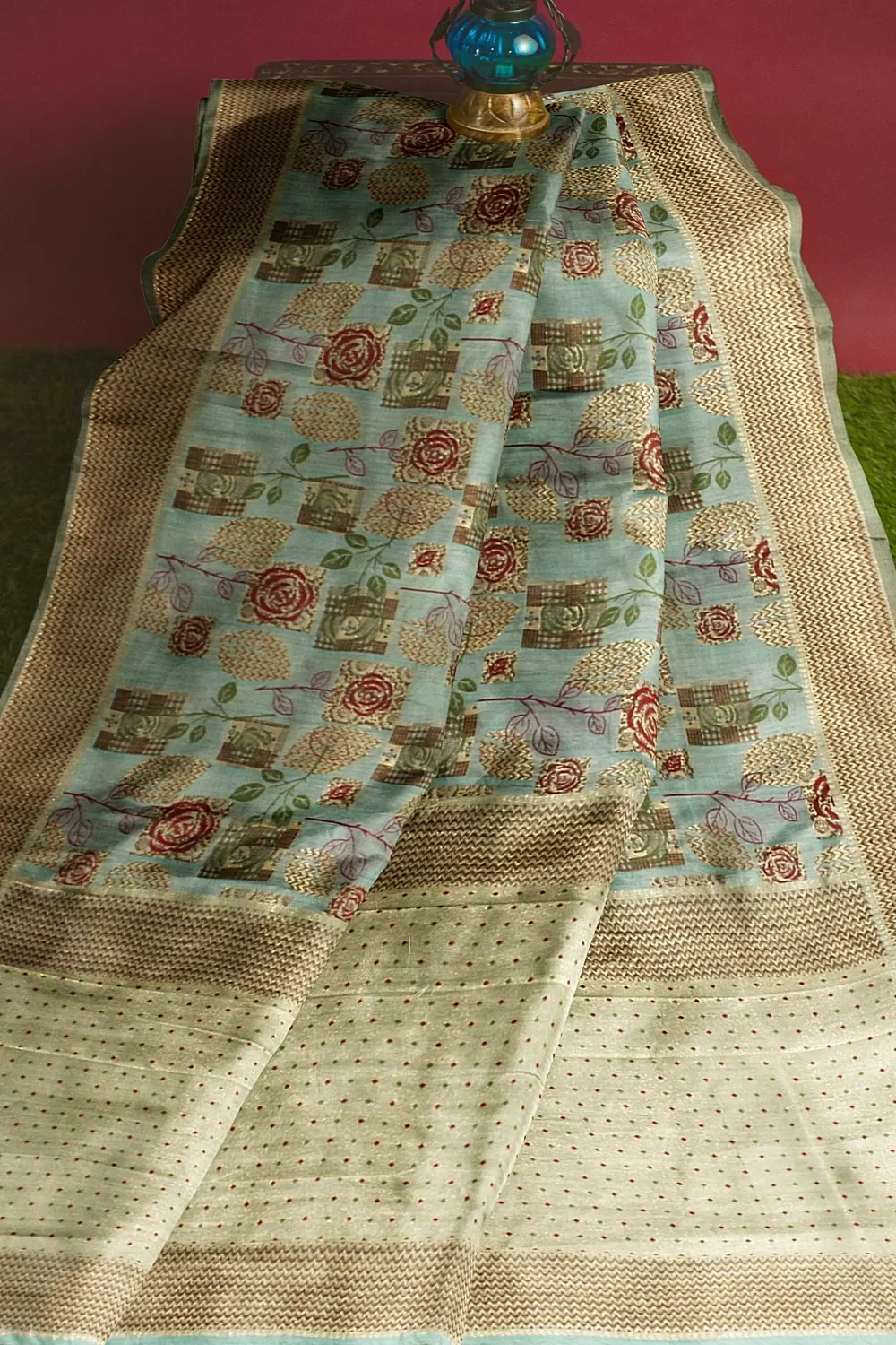 Sea Green Raw Silk Saree