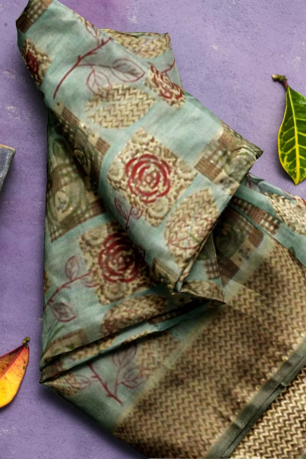 Sea Green Raw Silk Saree