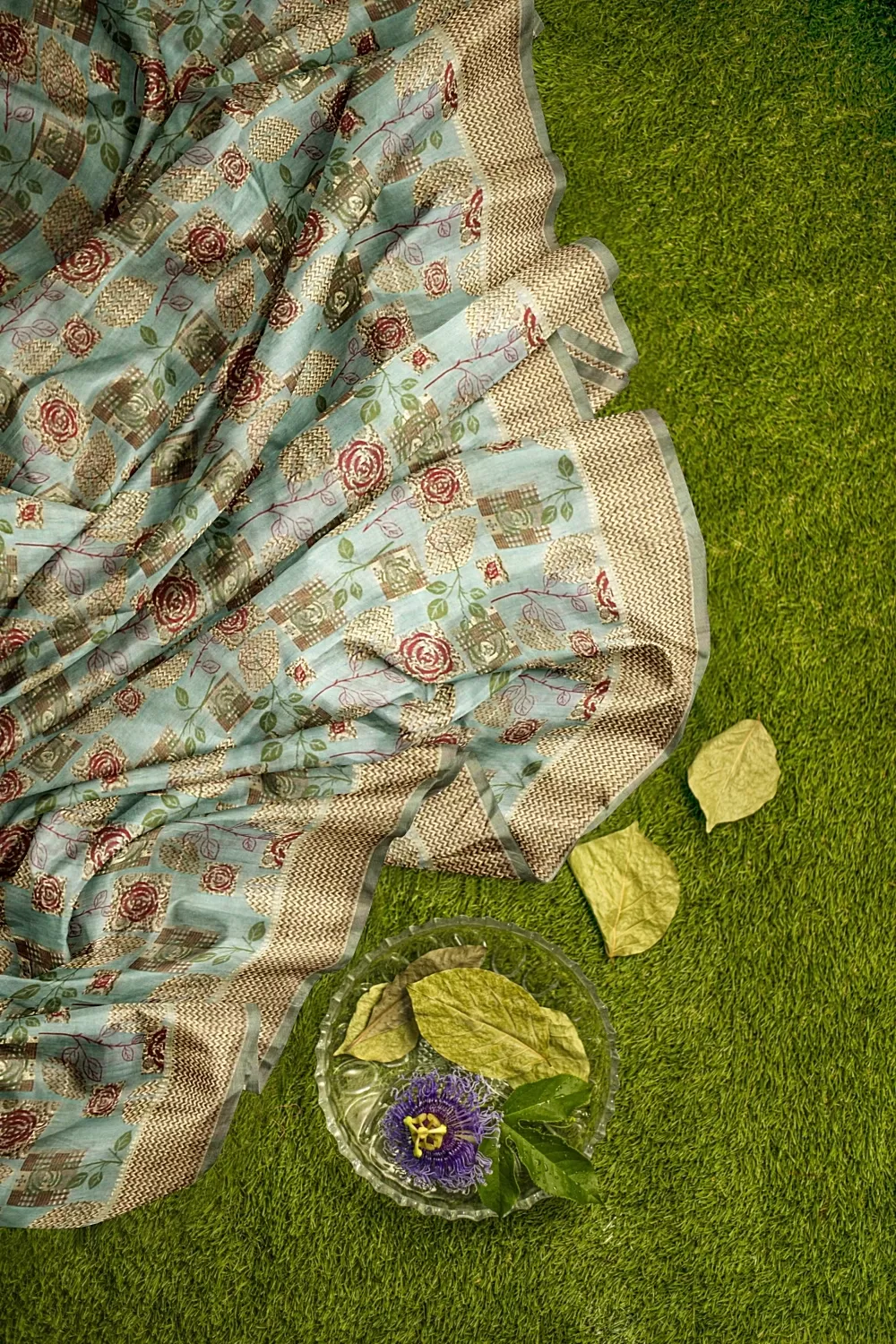 Sea Green Raw Silk Saree