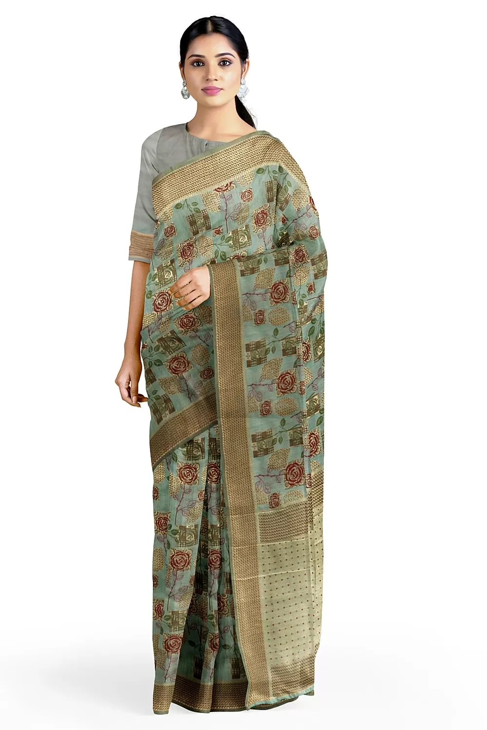 Sea Green Raw Silk Saree