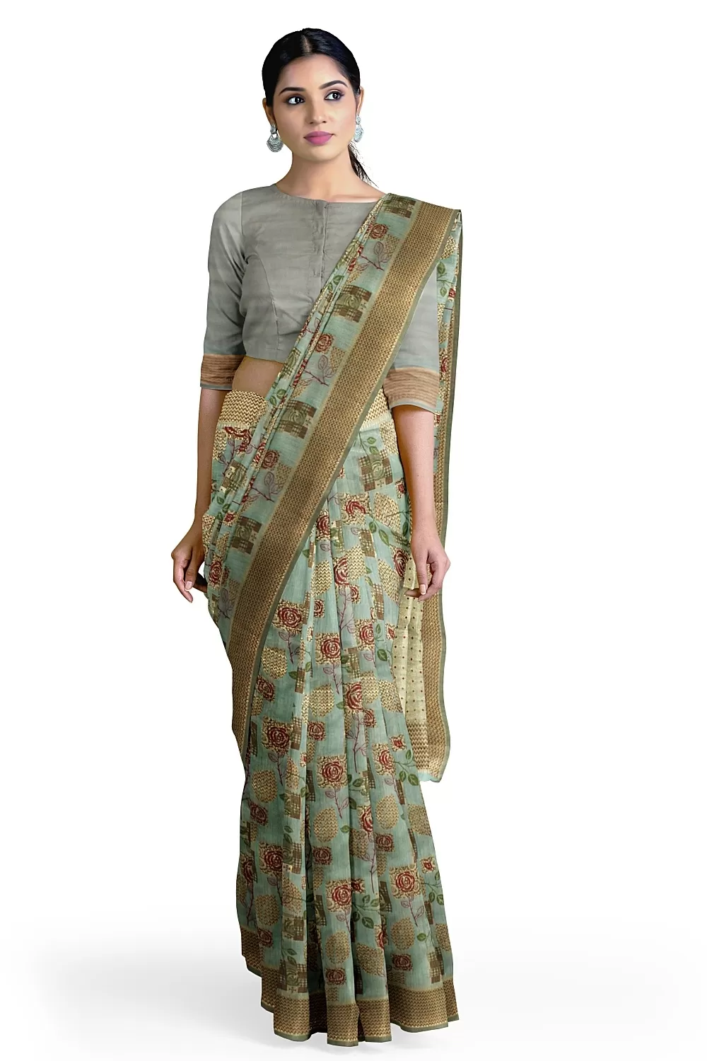 Sea Green Raw Silk Saree