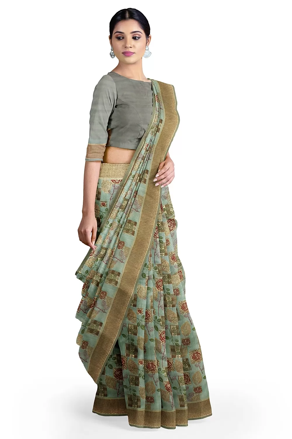 Sea Green Raw Silk Saree