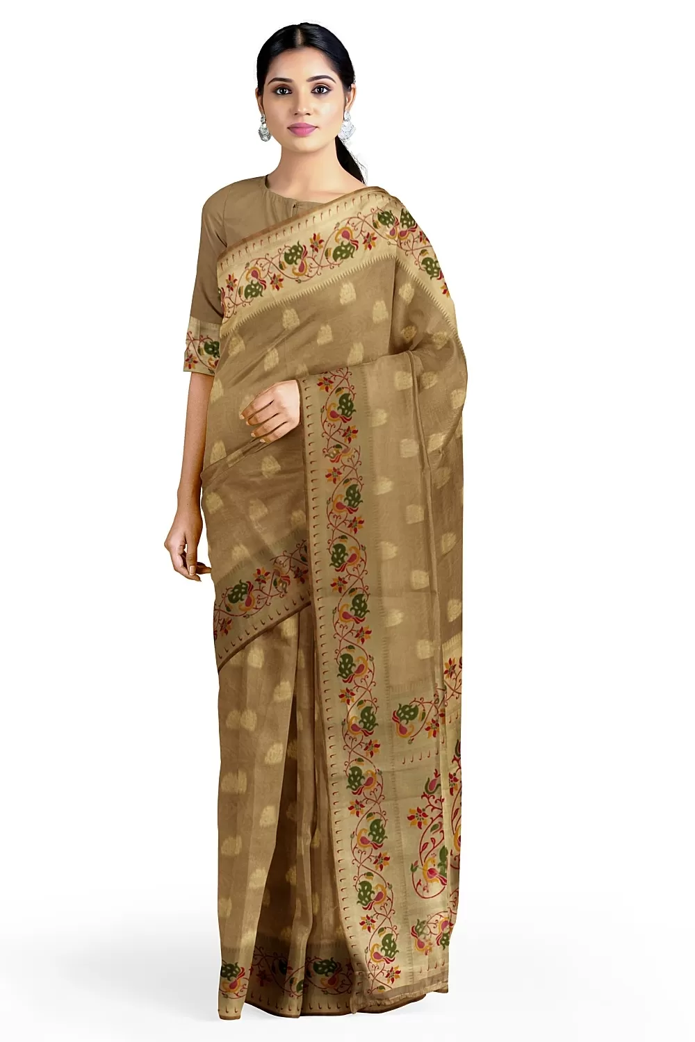 Pista Banarsi Organza saree