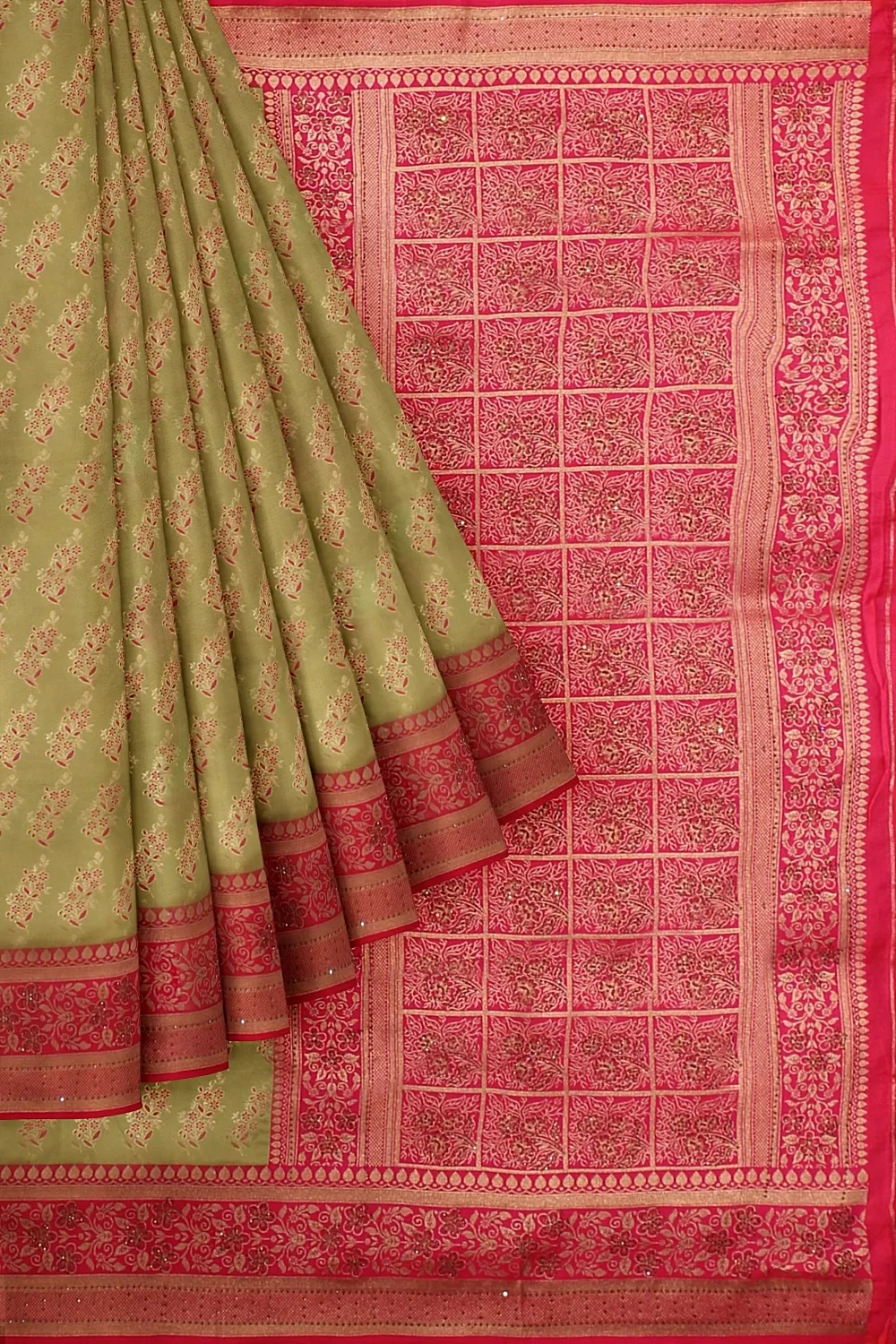 Mehndi Green Banarsi Silk Saree