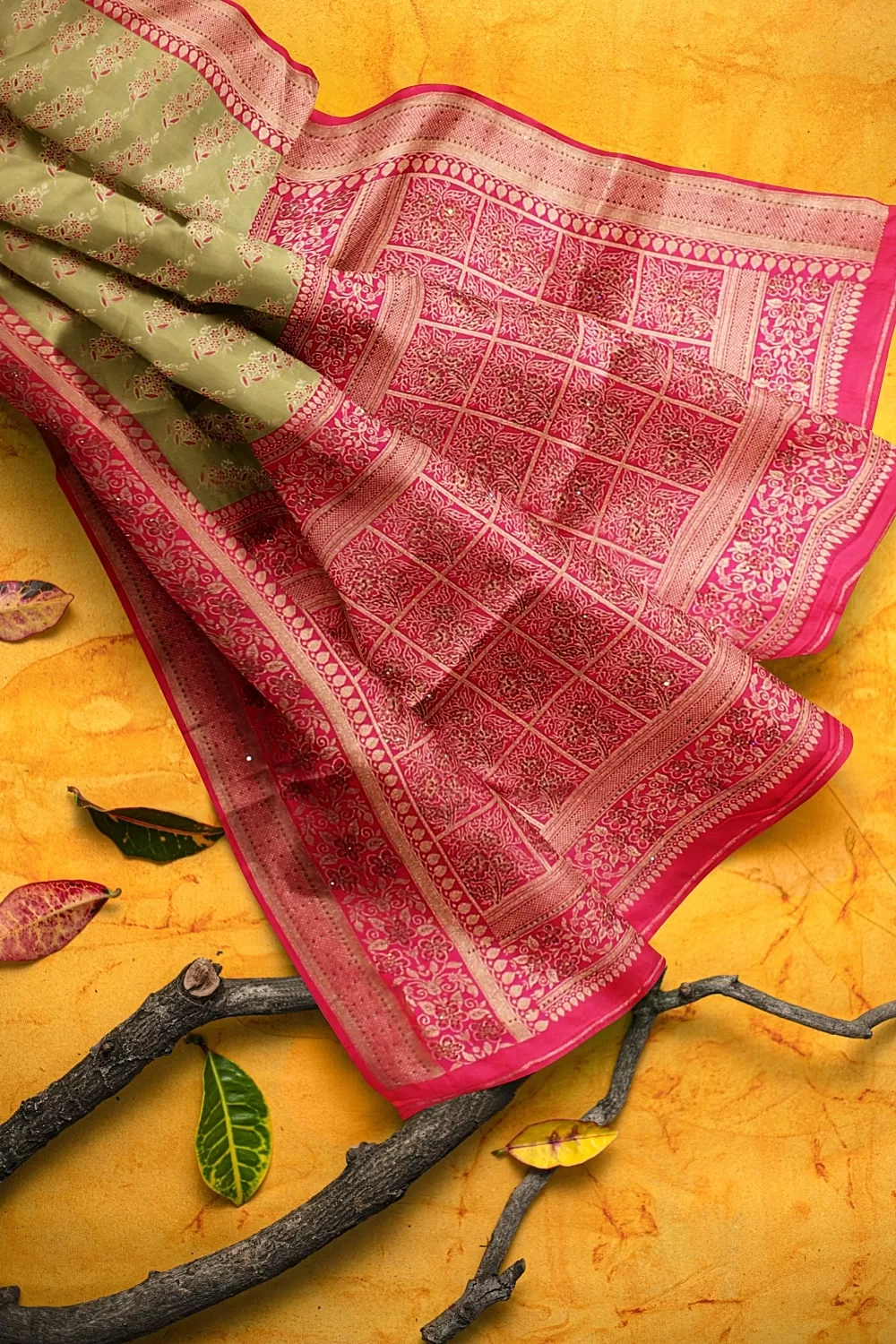 Mehndi Green Banarsi Silk Saree