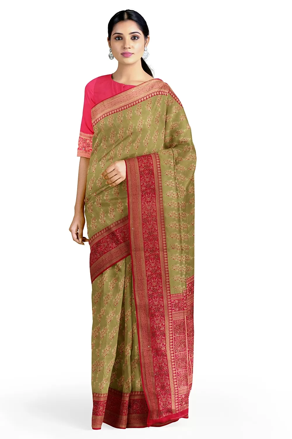 Mehndi Green Banarsi Silk Saree