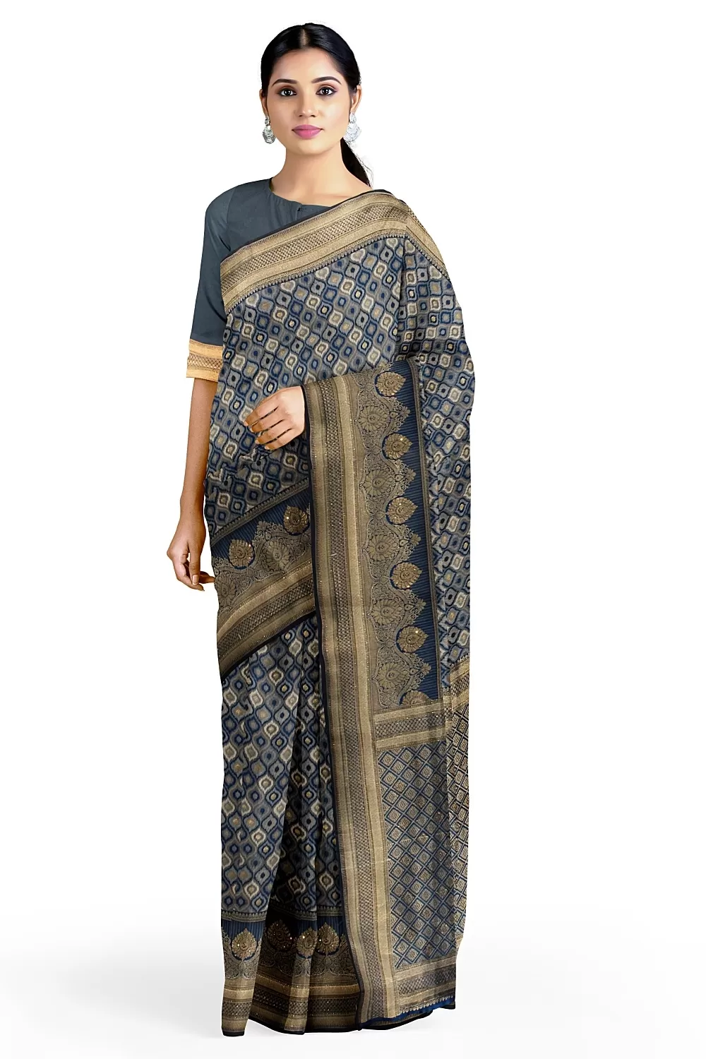 Grey Banarsi Silk Saree