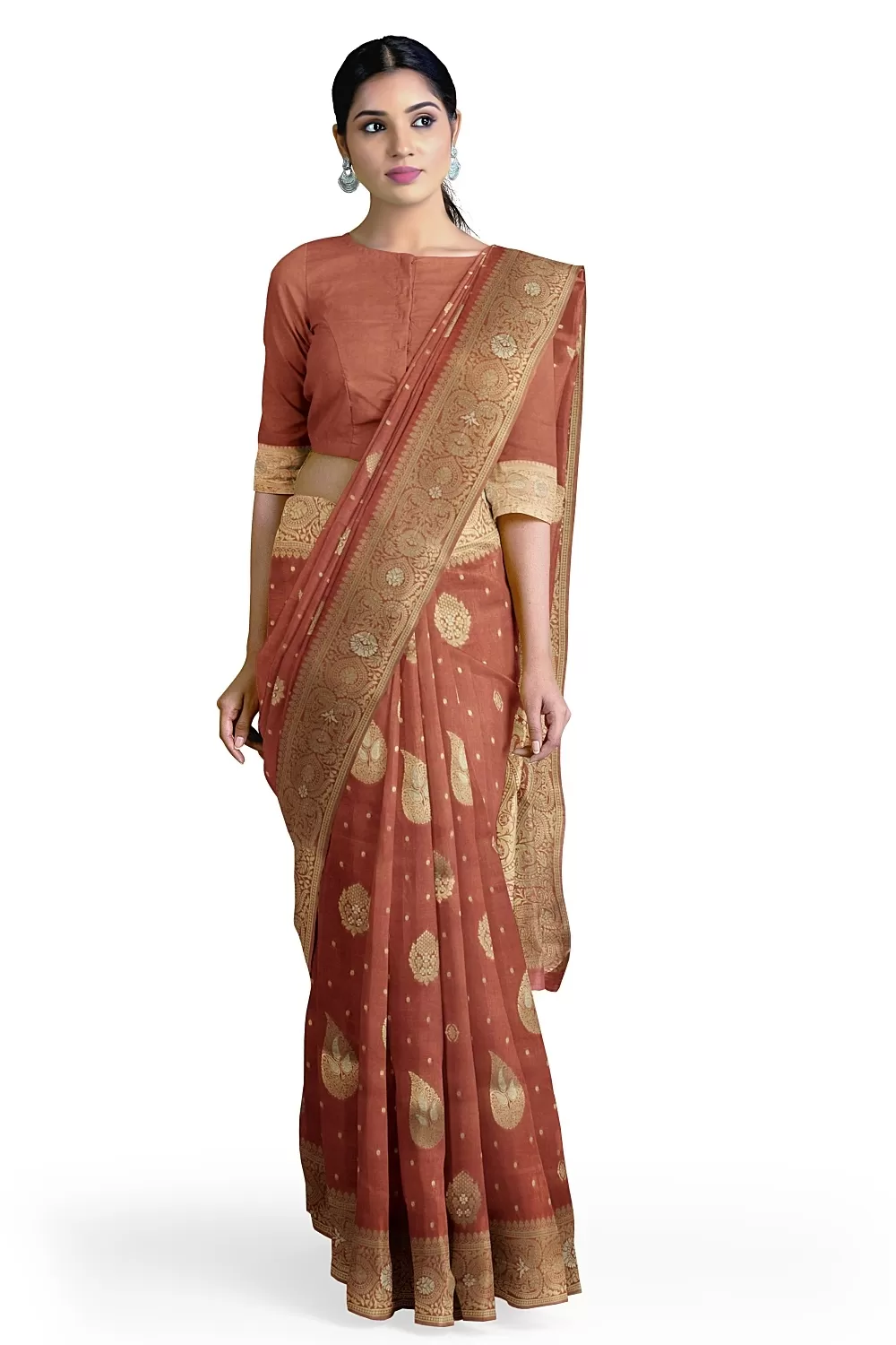 Peach Banarsi Soft Silk Saree