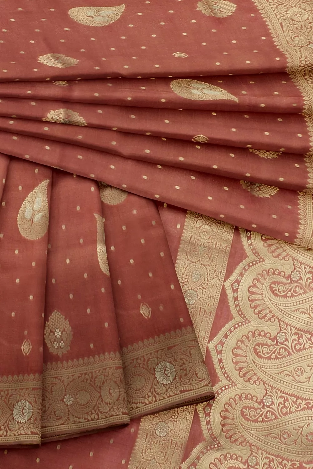 Peach Banarsi Soft Silk Saree