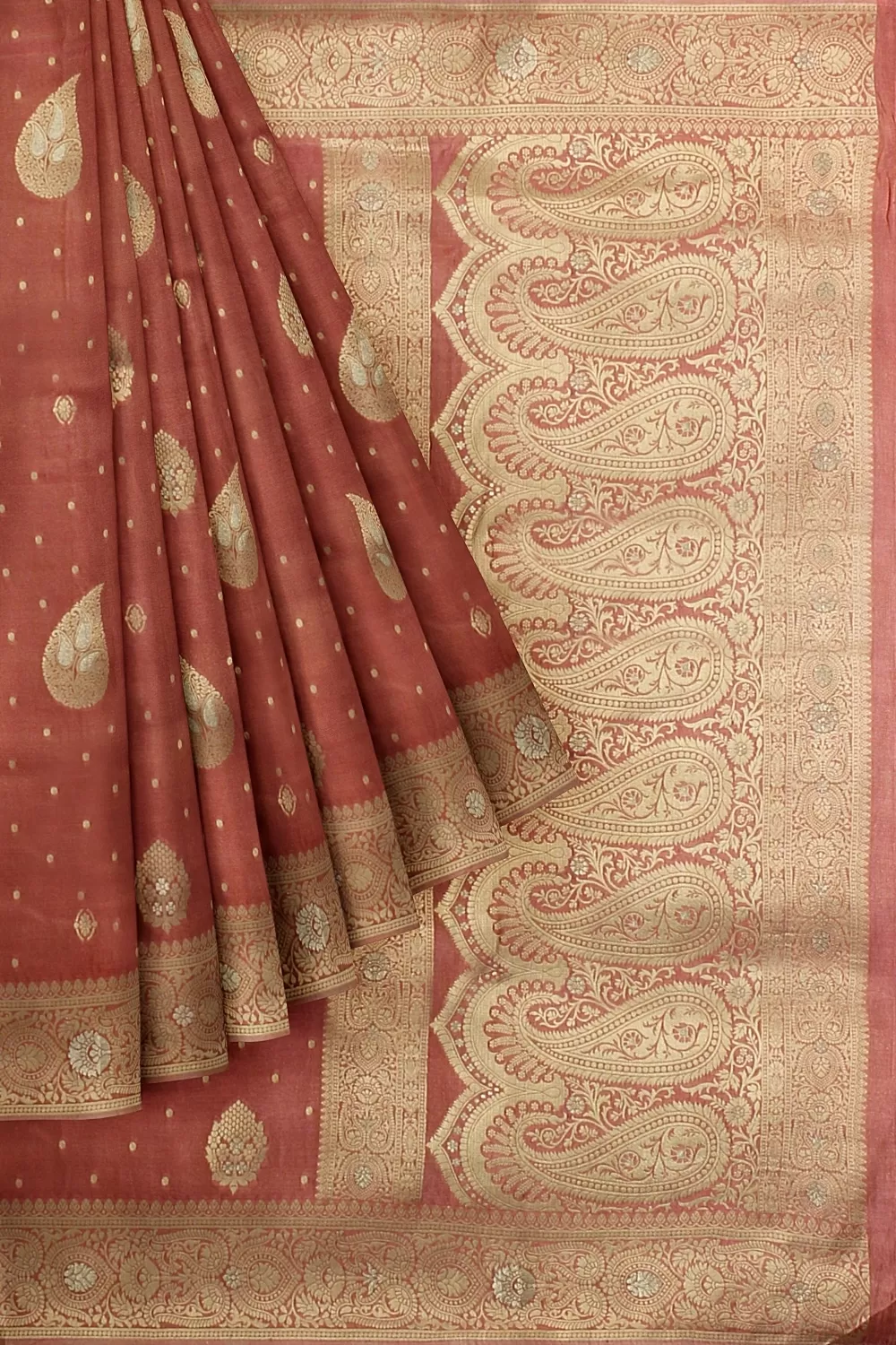 Peach Banarsi Soft Silk Saree