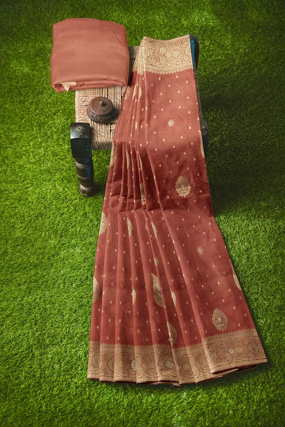 Peach Banarsi Soft Silk Saree