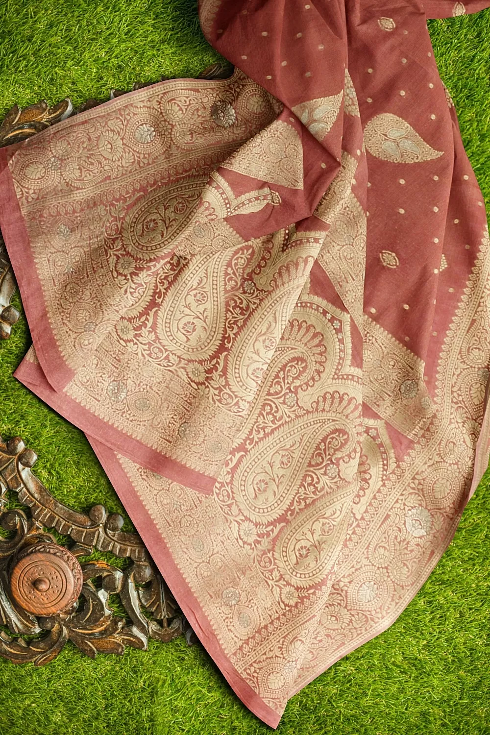 Peach Banarsi Soft Silk Saree