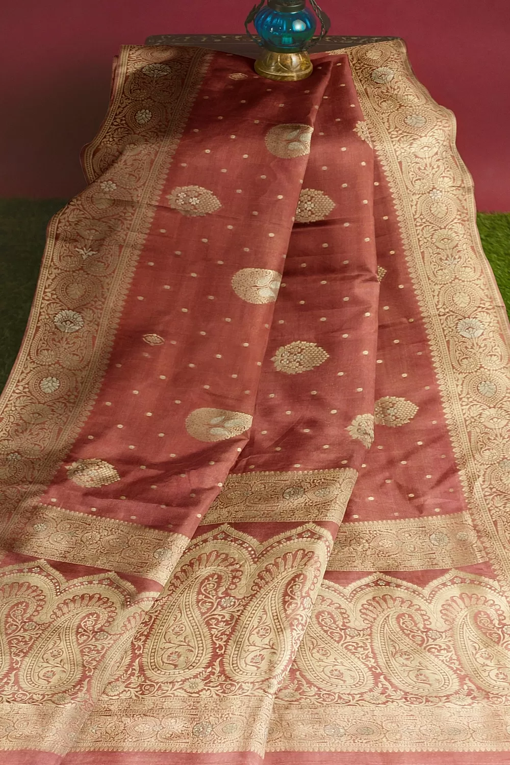 Peach Banarsi Soft Silk Saree