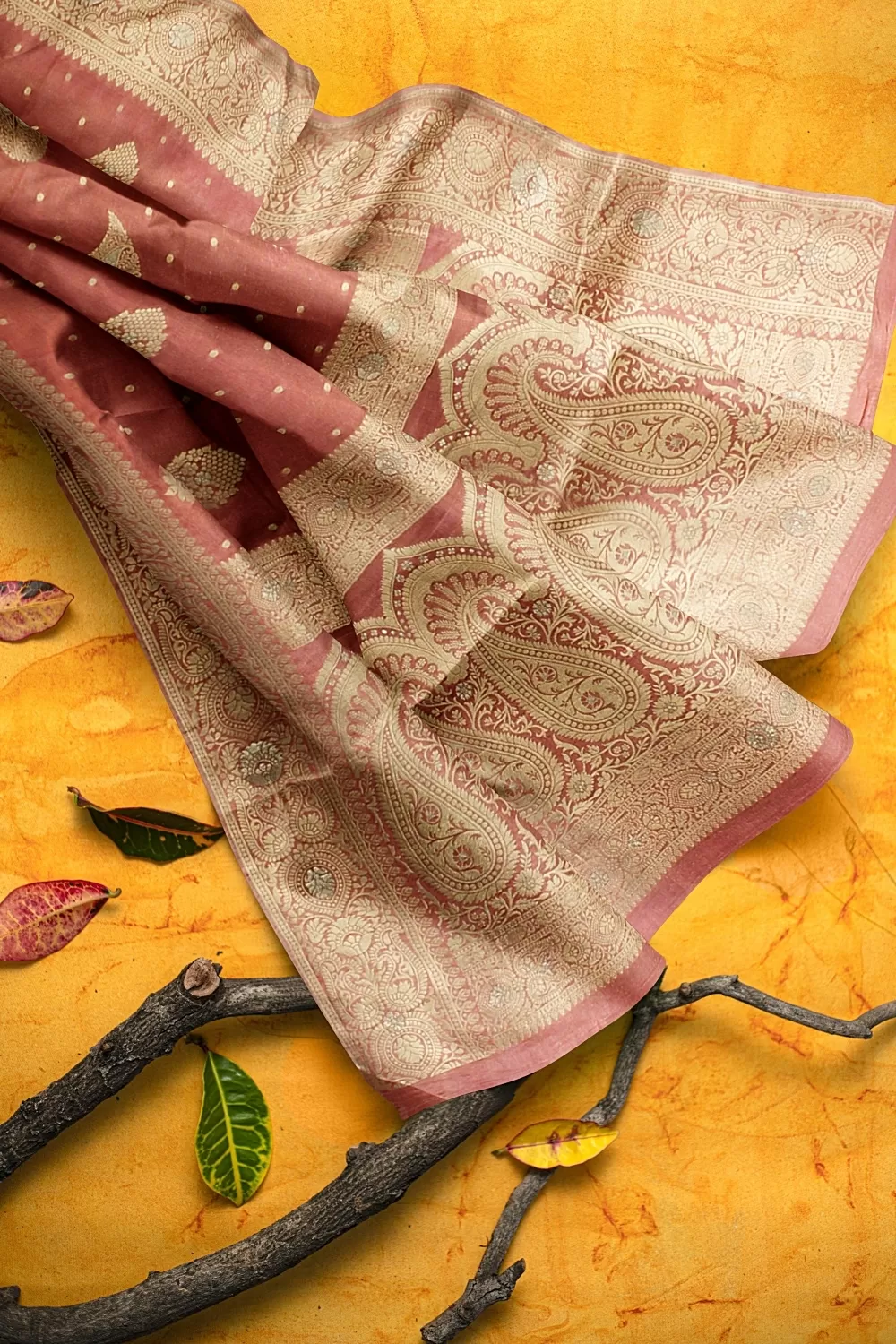 Peach Banarsi Soft Silk Saree