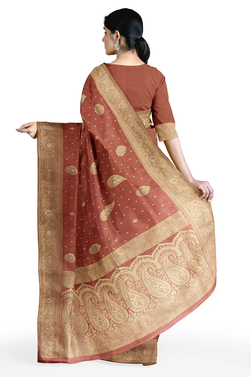 Peach Banarsi Soft Silk Saree