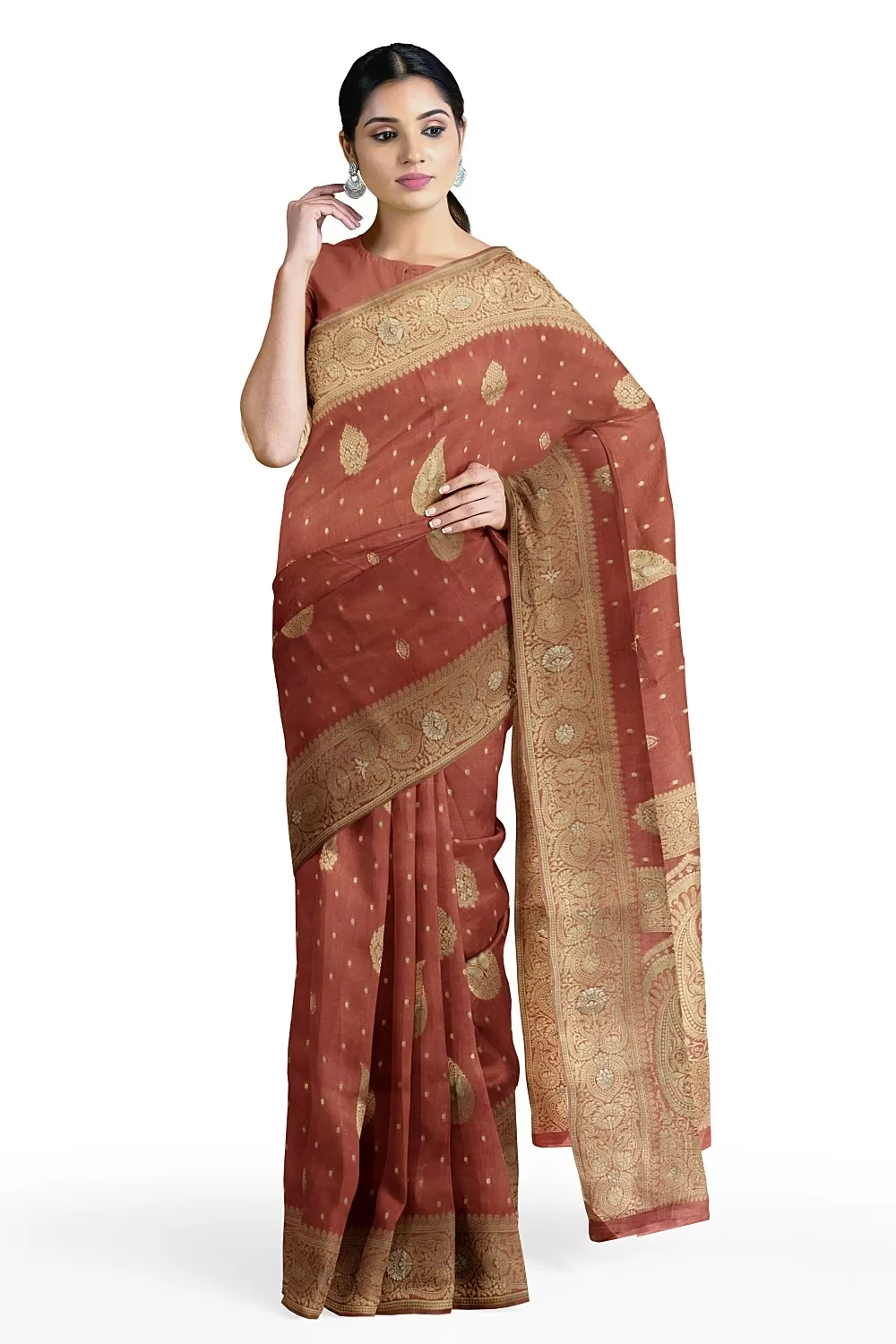 Peach Banarsi Soft Silk Saree