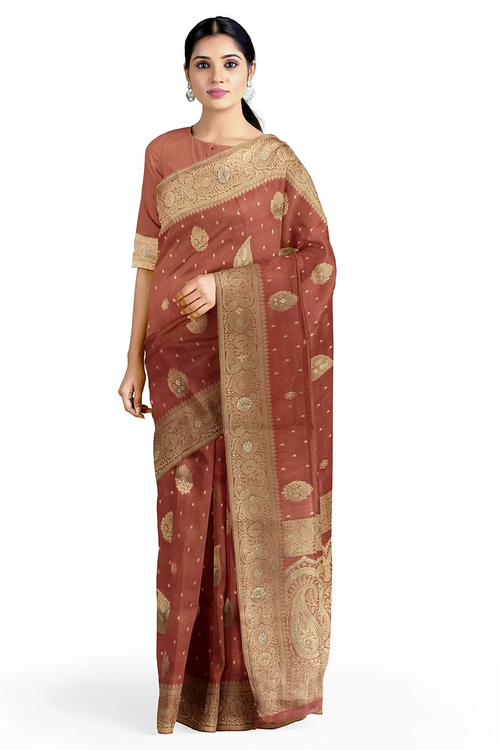 Peach Banarsi Soft Silk Saree