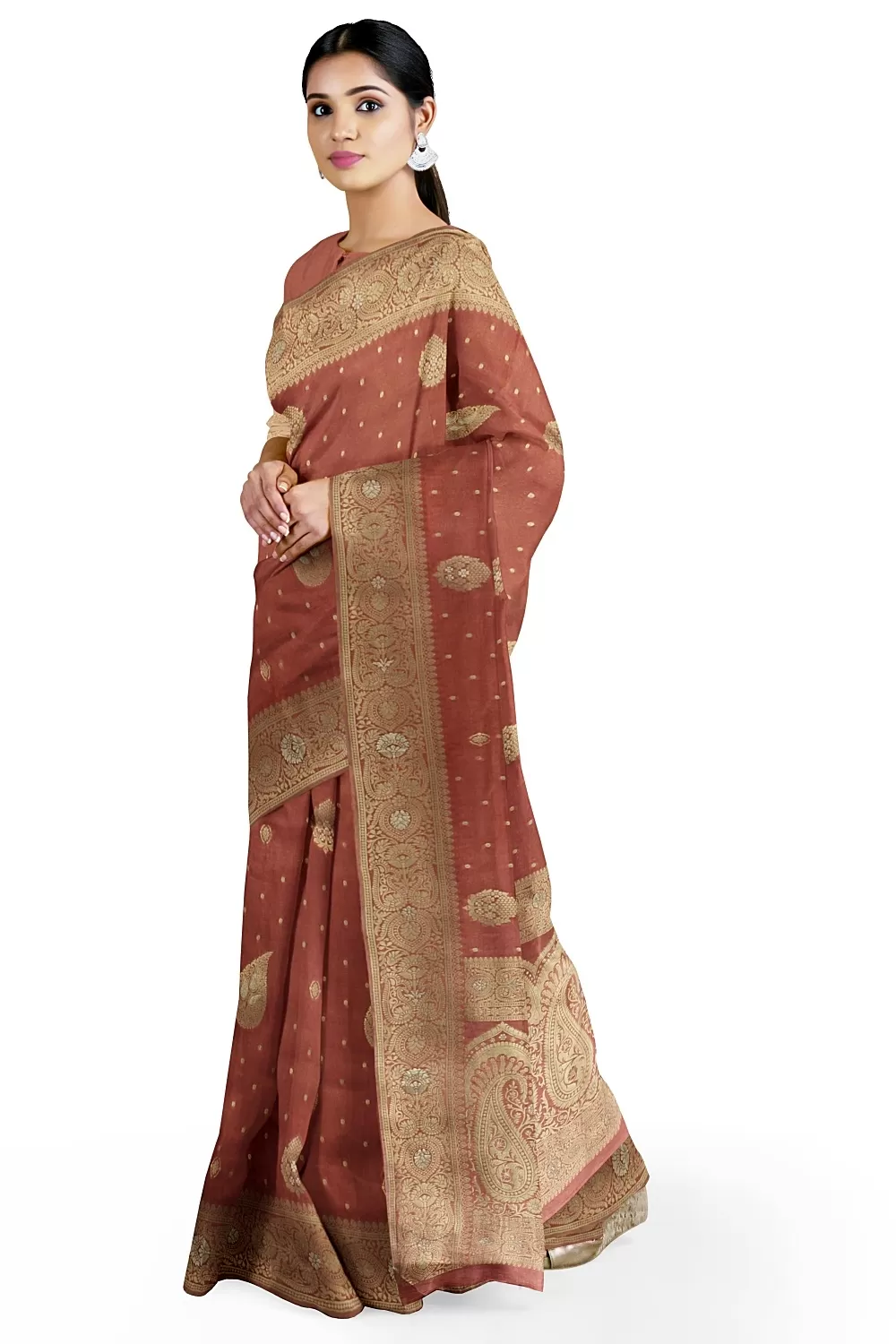 Peach Banarsi Soft Silk Saree