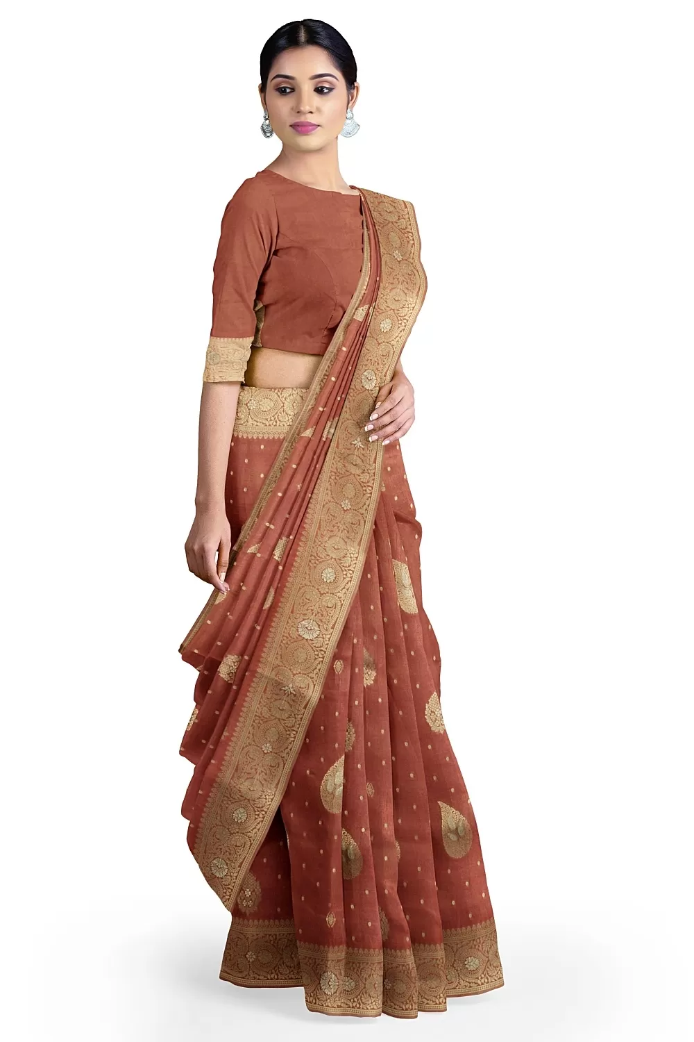 Peach Banarsi Soft Silk Saree