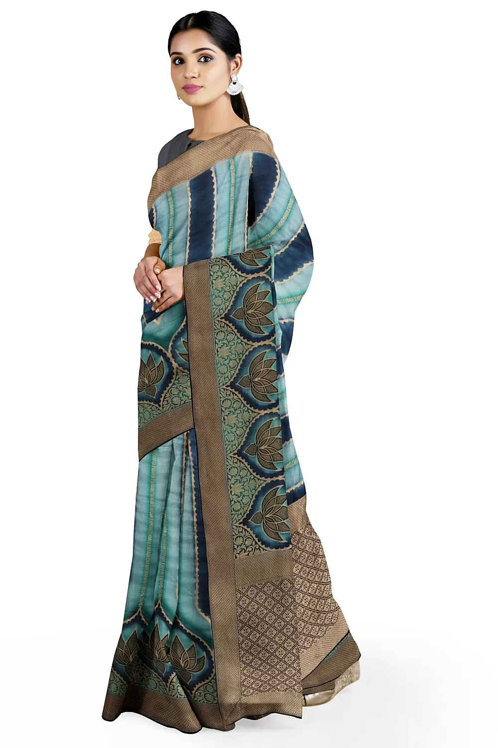 Teal Blue Banarsi Soft Silk Saree