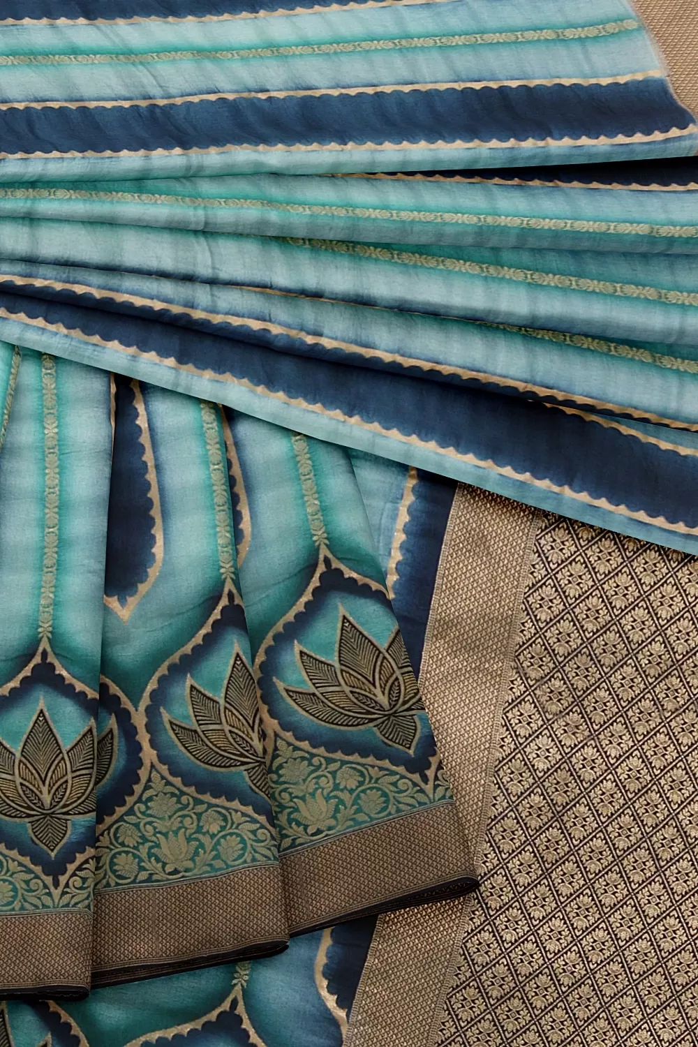 Teal Blue Banarsi Soft Silk Saree