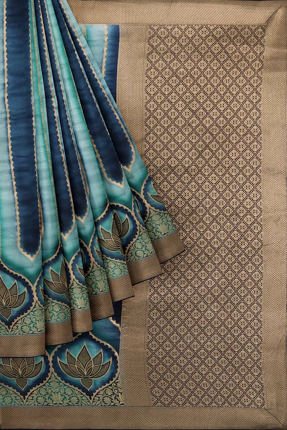 Teal Blue Banarsi Soft Silk Saree