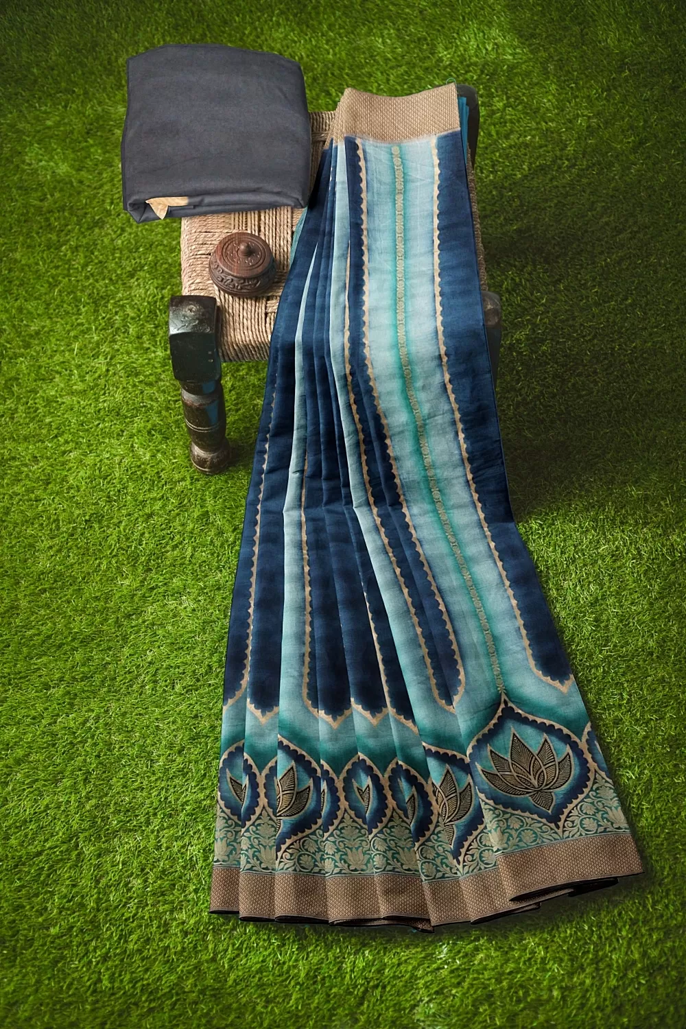 Teal Blue Banarsi Soft Silk Saree