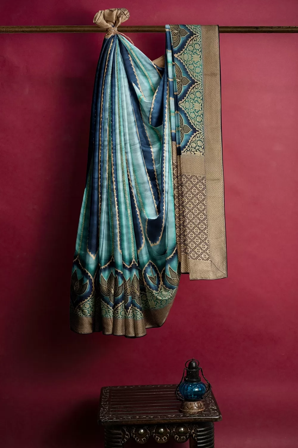 Teal Blue Banarsi Soft Silk Saree